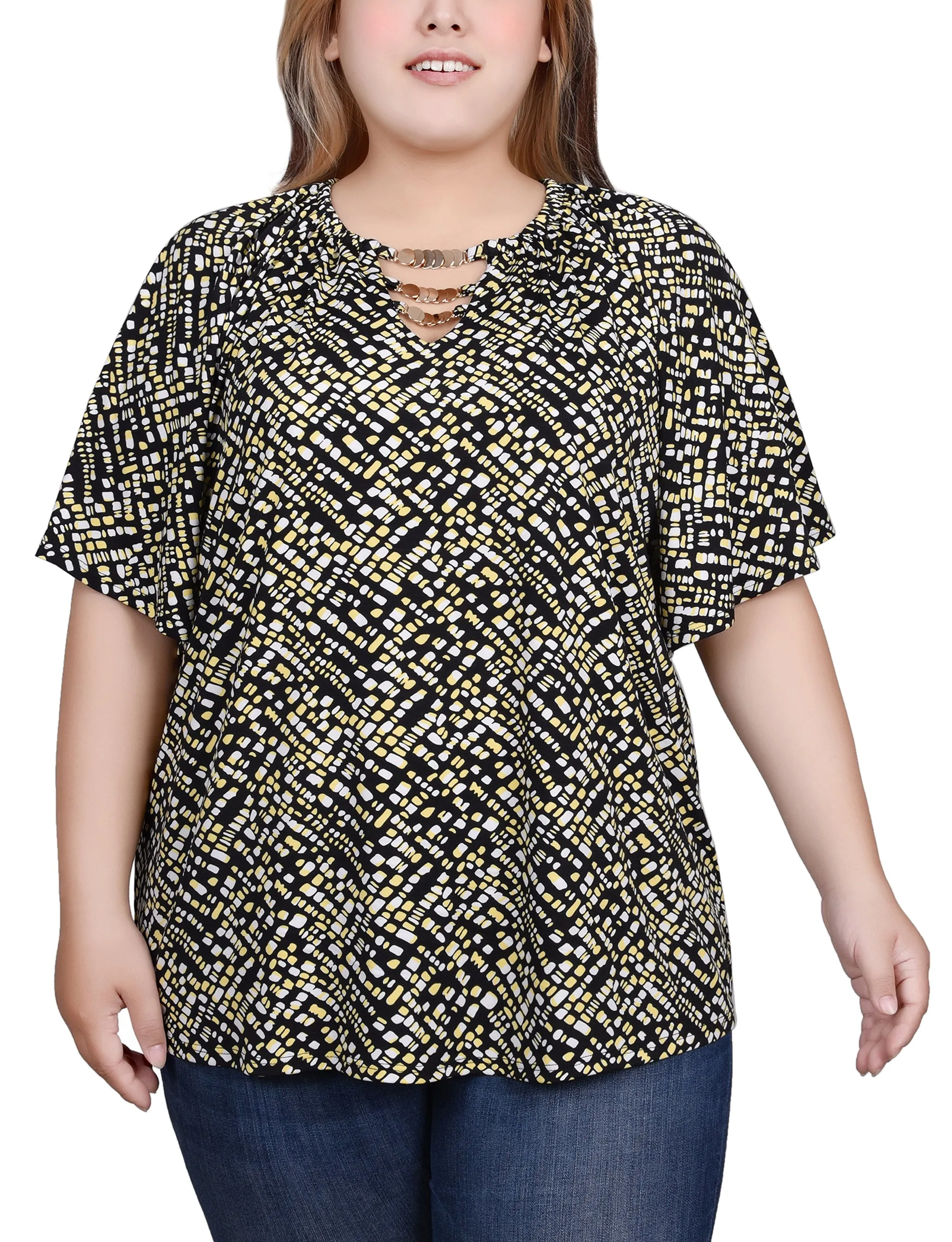 Plus Size Raglan Sleeve Top With Chain Details