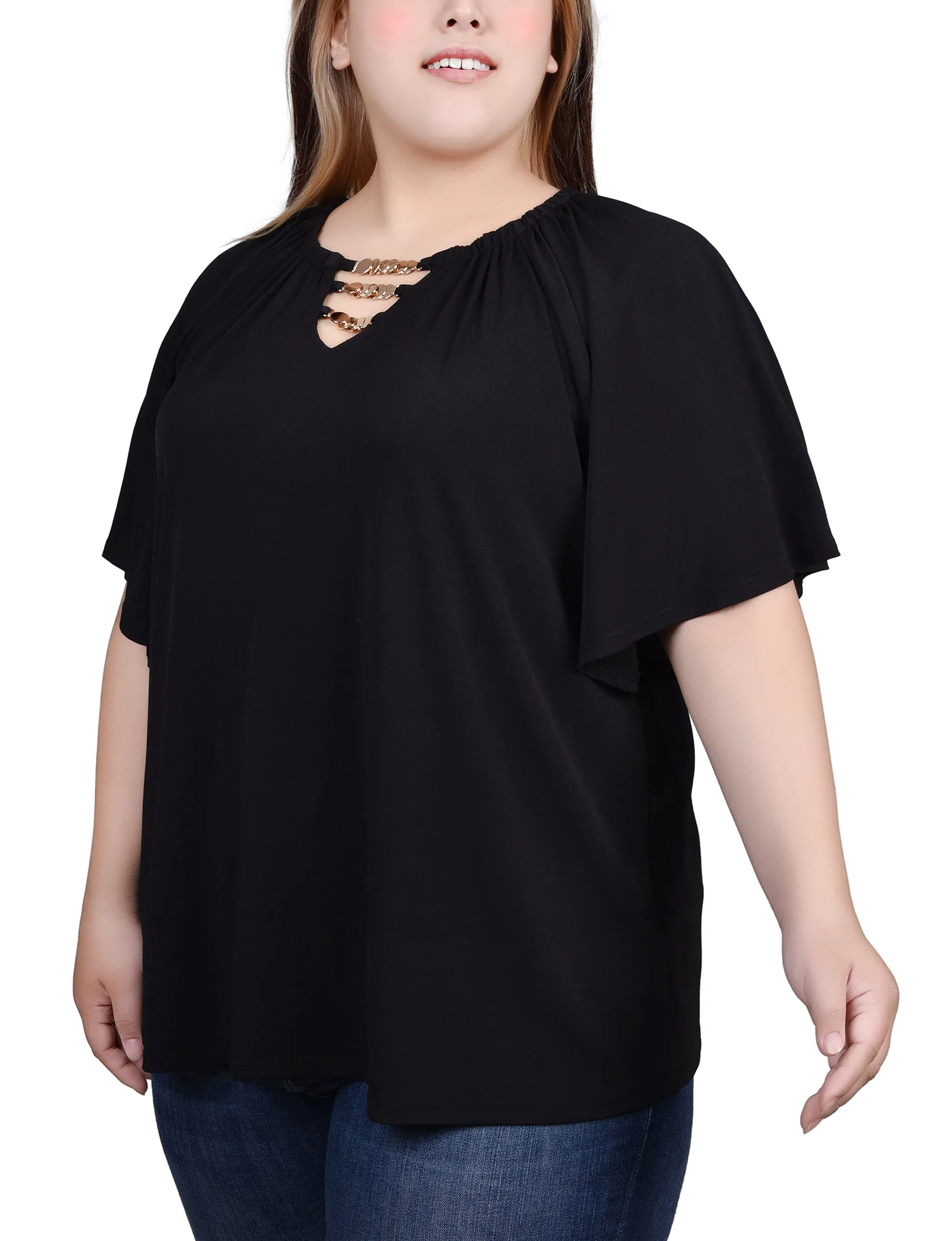 Plus Size Raglan Sleeve Top With Chain Details