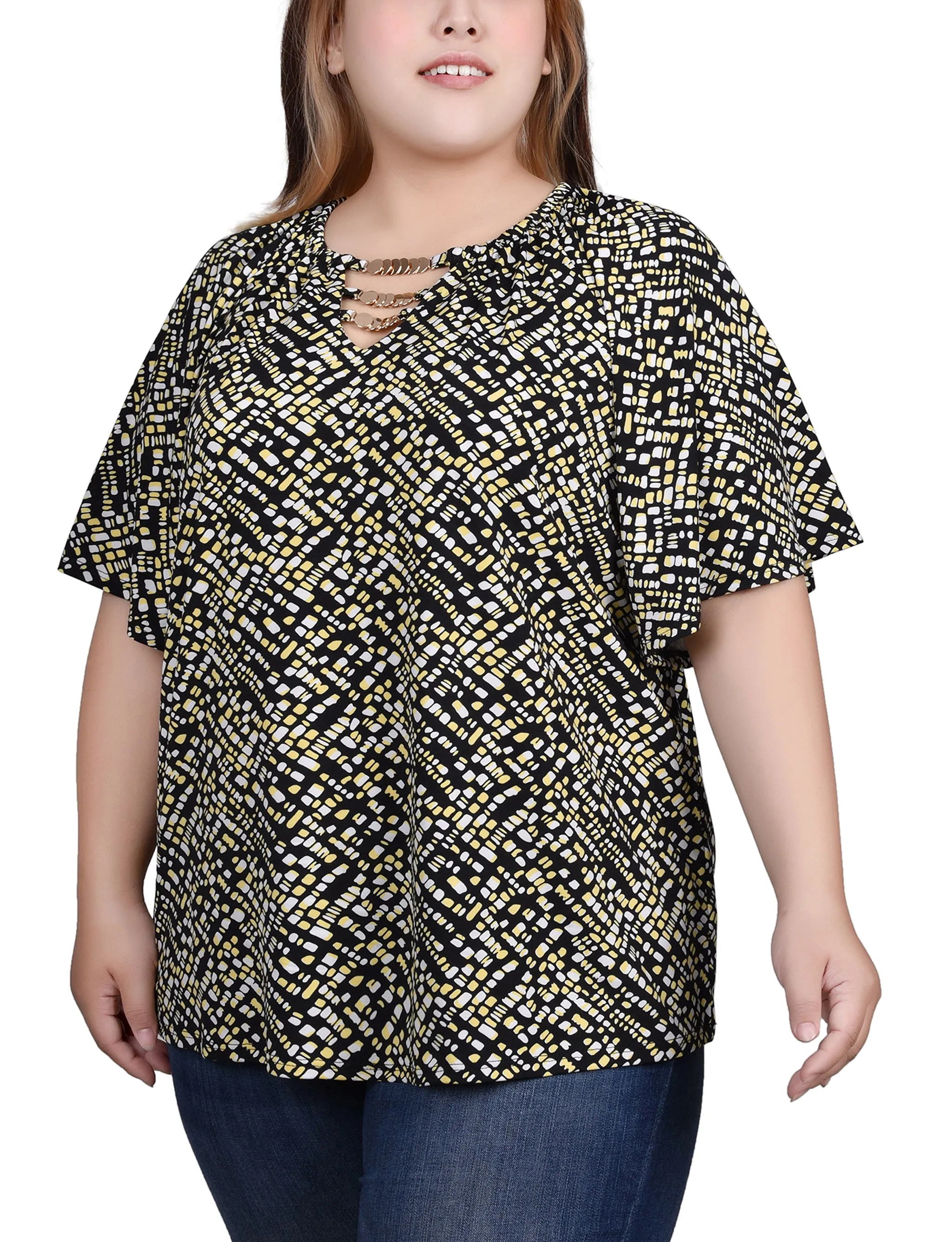 Plus Size Raglan Sleeve Top With Chain Details