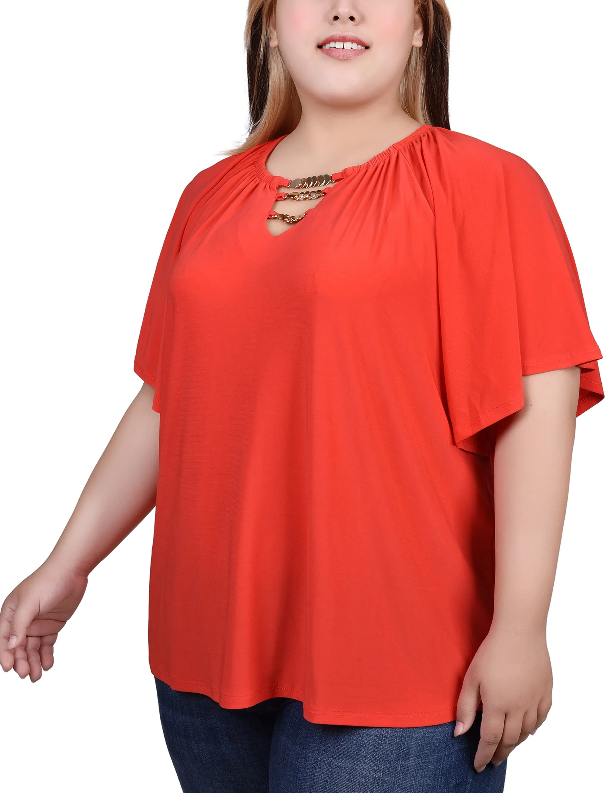 Plus Size Raglan Sleeve Top With Chain Details