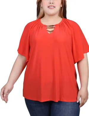 Plus Size Raglan Sleeve Top With Chain Details