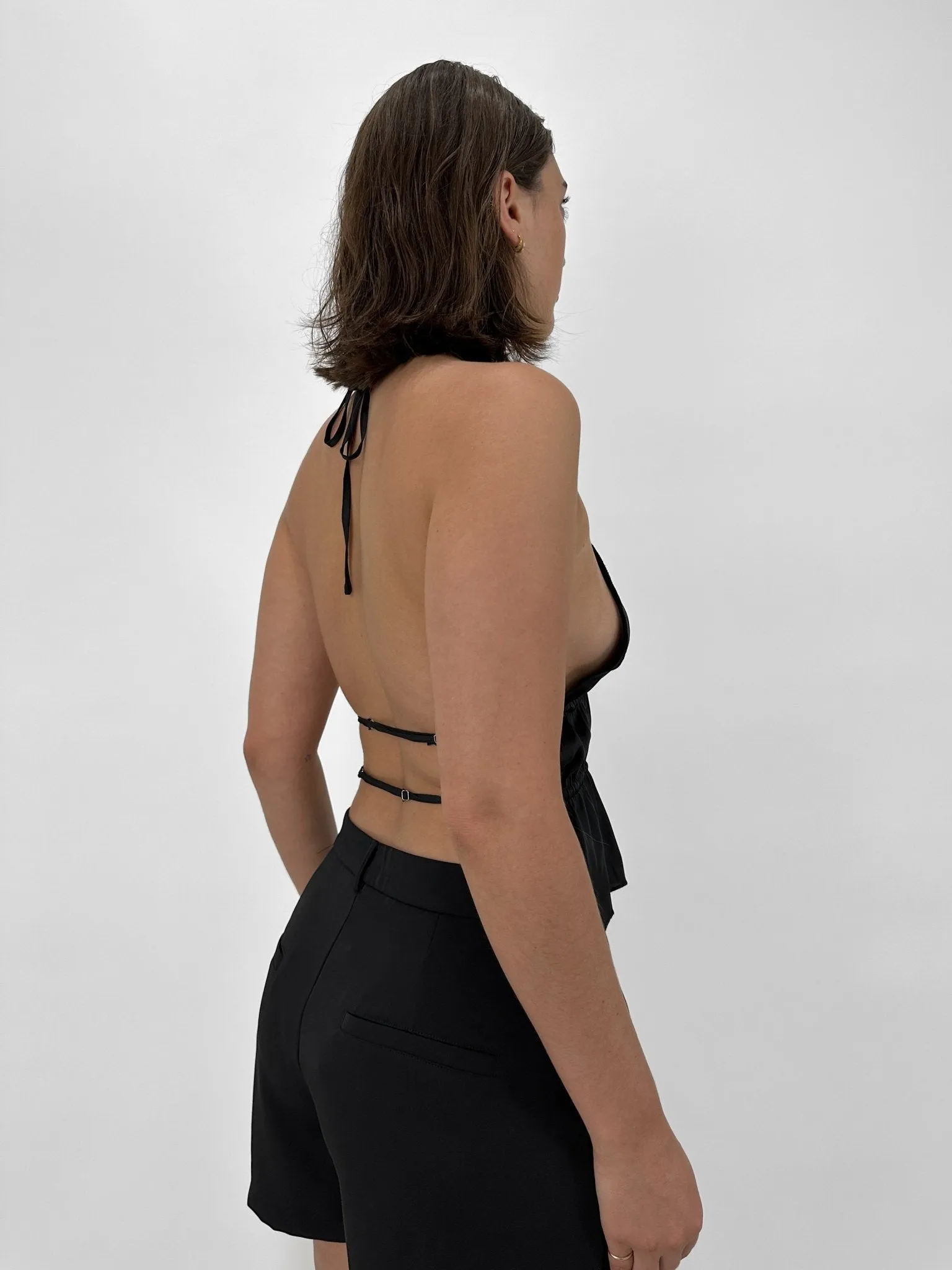 Ruched Open Back Satin Halter