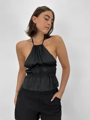 Ruched Open Back Satin Halter