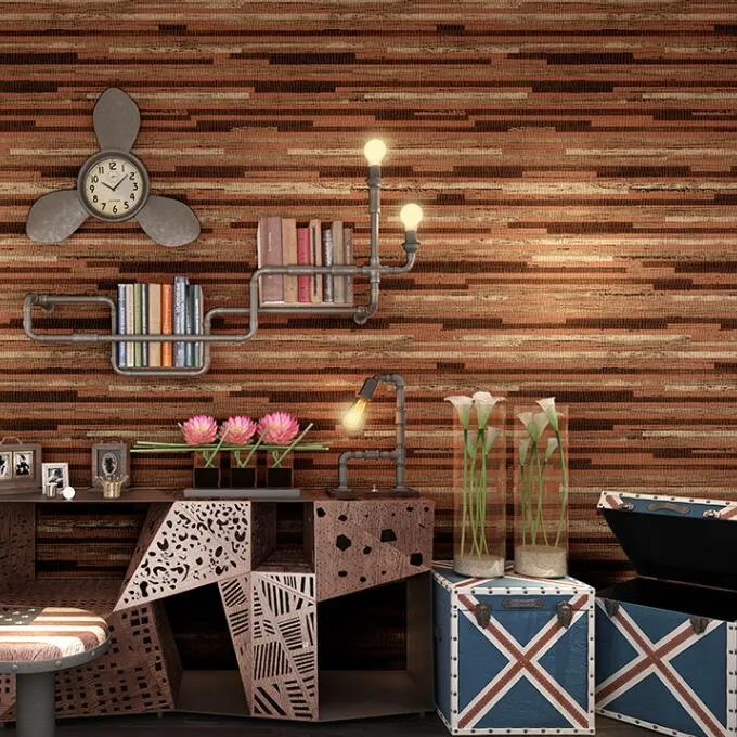 Rustic Colored Wood Horizontal Stripes Vinyl Wallpaper 3 Color Options (5.3 ㎡)