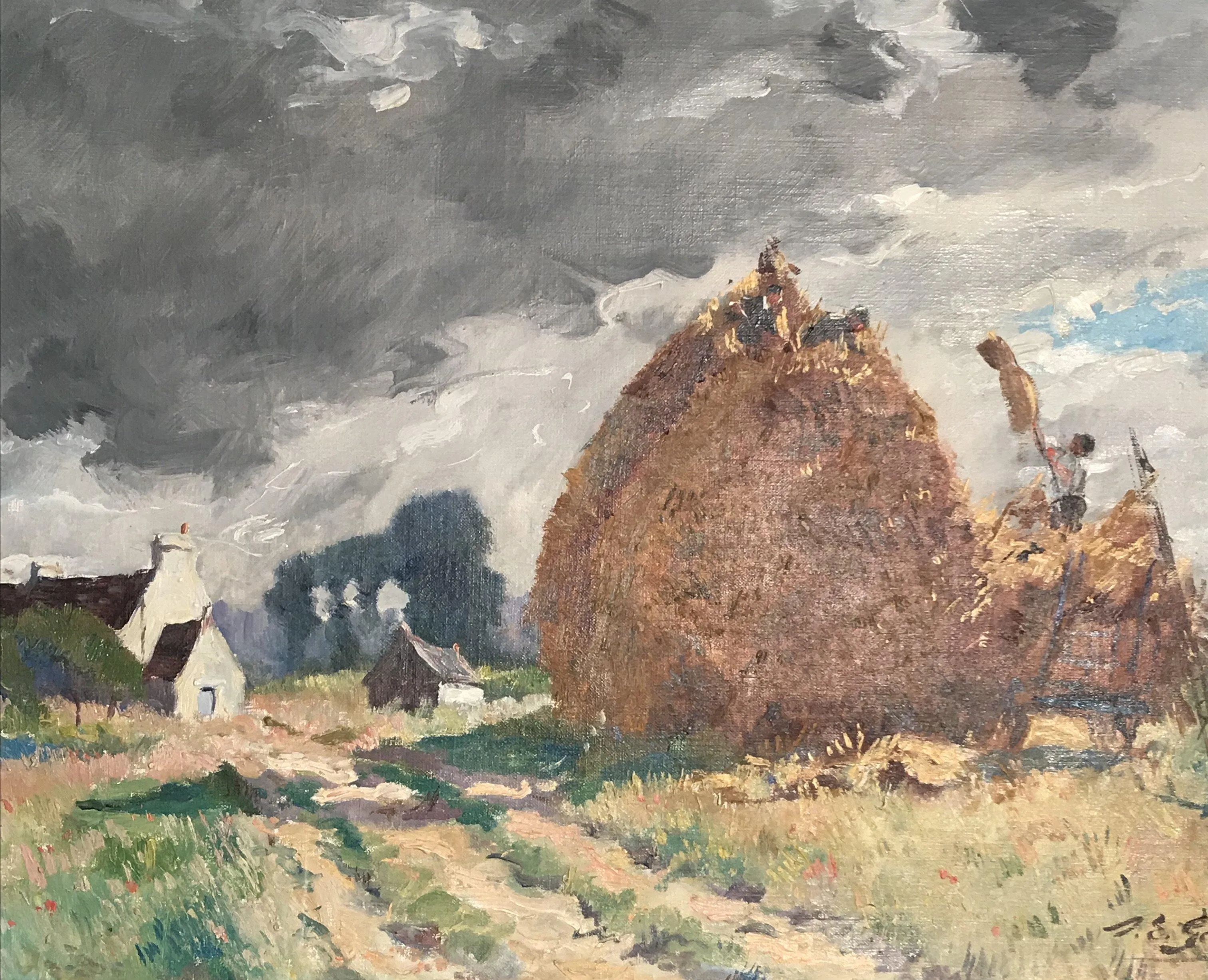 Signed French Impressionist Oil Painting: "Haying" by Listed Artist Louis Edouard Garrido (1893-1982)