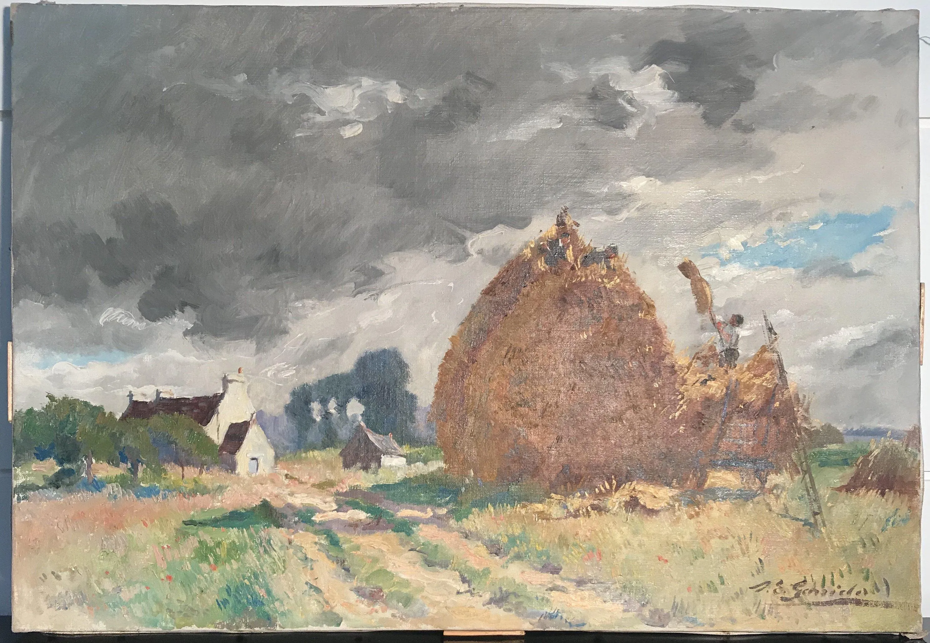 Signed French Impressionist Oil Painting: "Haying" by Listed Artist Louis Edouard Garrido (1893-1982)