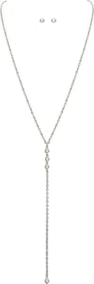 Silver Crystal Y Chain Necklace Set