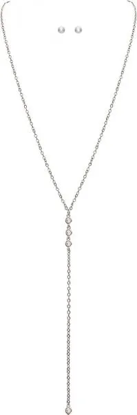 Silver Crystal Y Chain Necklace Set