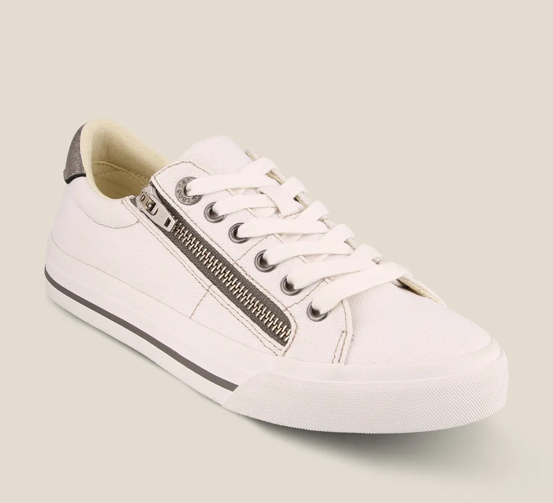 Taos Z Soul Canvas Sneaker in White, Natural Floral & Graphite Available in Wide Widths