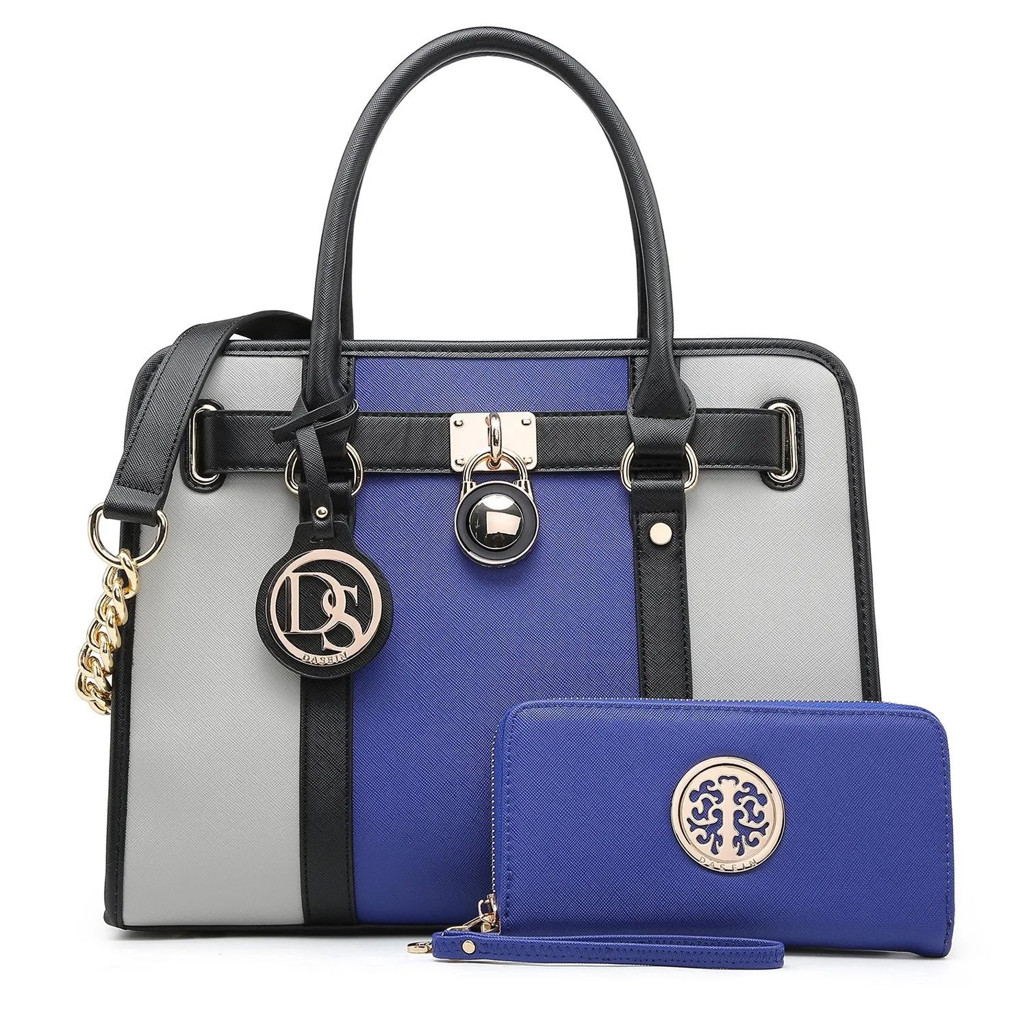 Two Tone Satchel Top Handle Bags Work Tote with Matching Wallet l Dasein