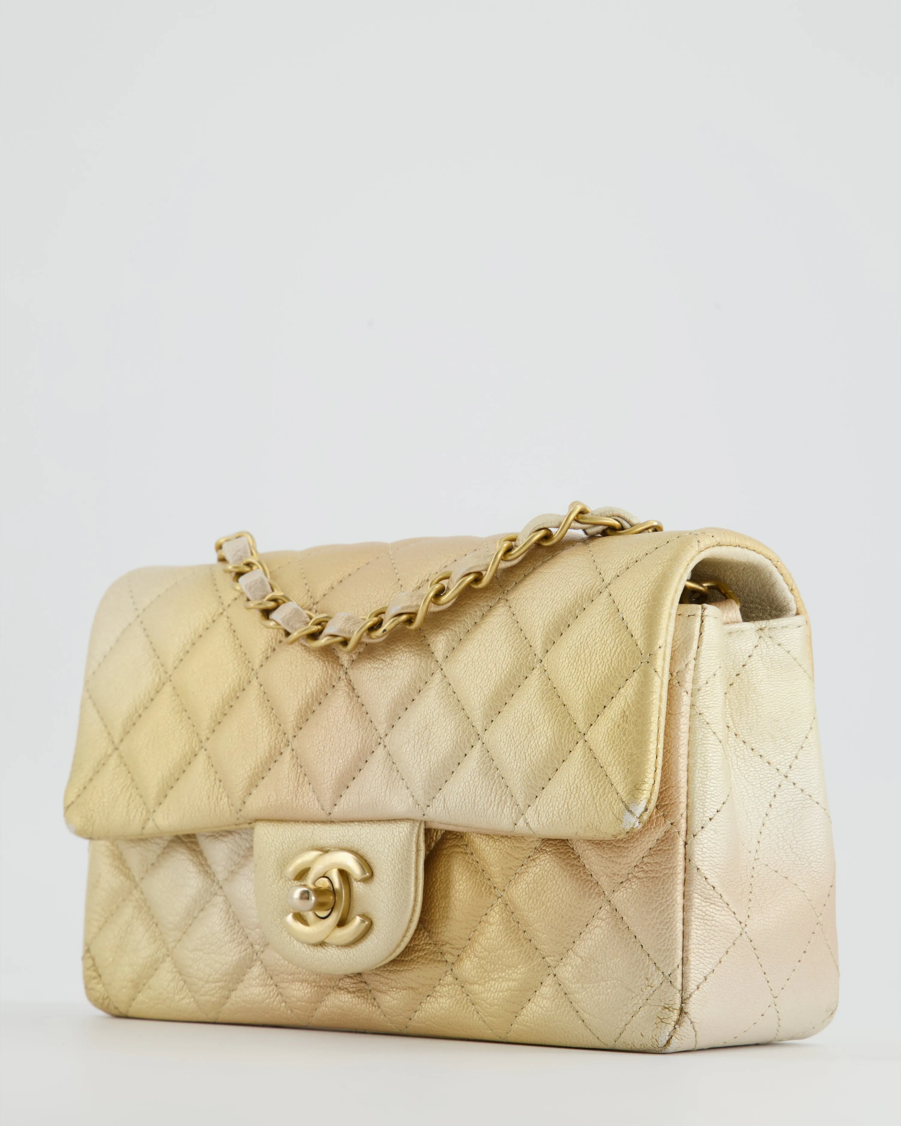 *UNICORN* Chanel Metallic Gold Ombre Mini Rectangular in Aged Calfskin with Brushed Gold Hardware