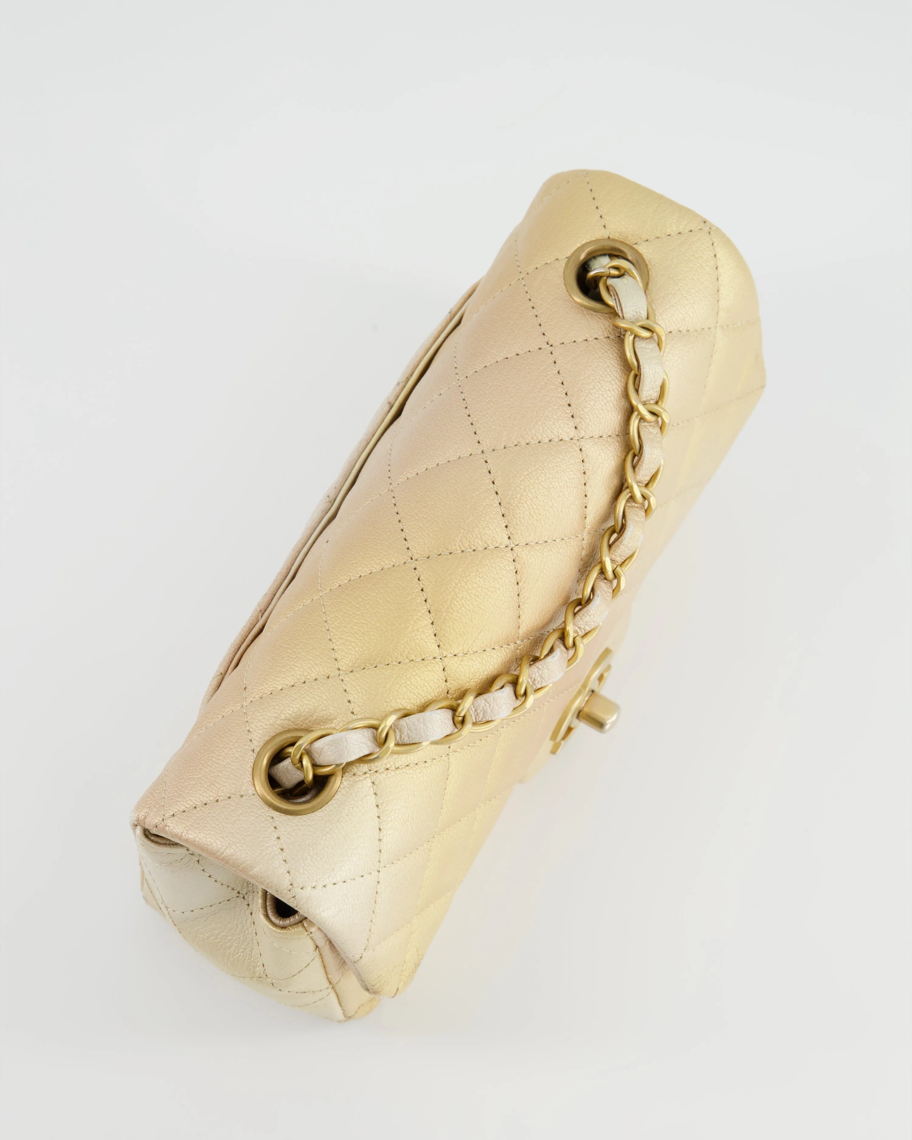 *UNICORN* Chanel Metallic Gold Ombre Mini Rectangular in Aged Calfskin with Brushed Gold Hardware