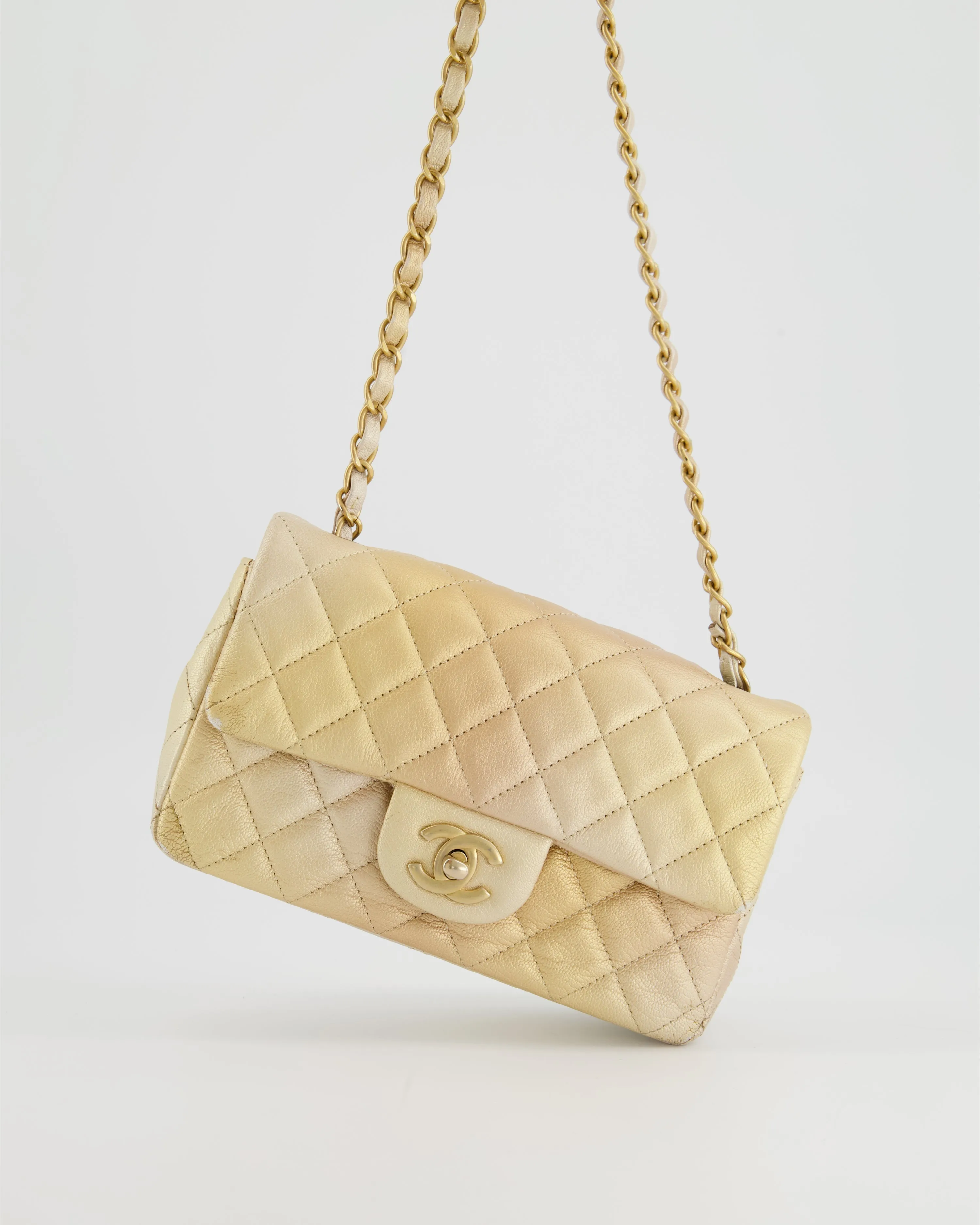 *UNICORN* Chanel Metallic Gold Ombre Mini Rectangular in Aged Calfskin with Brushed Gold Hardware