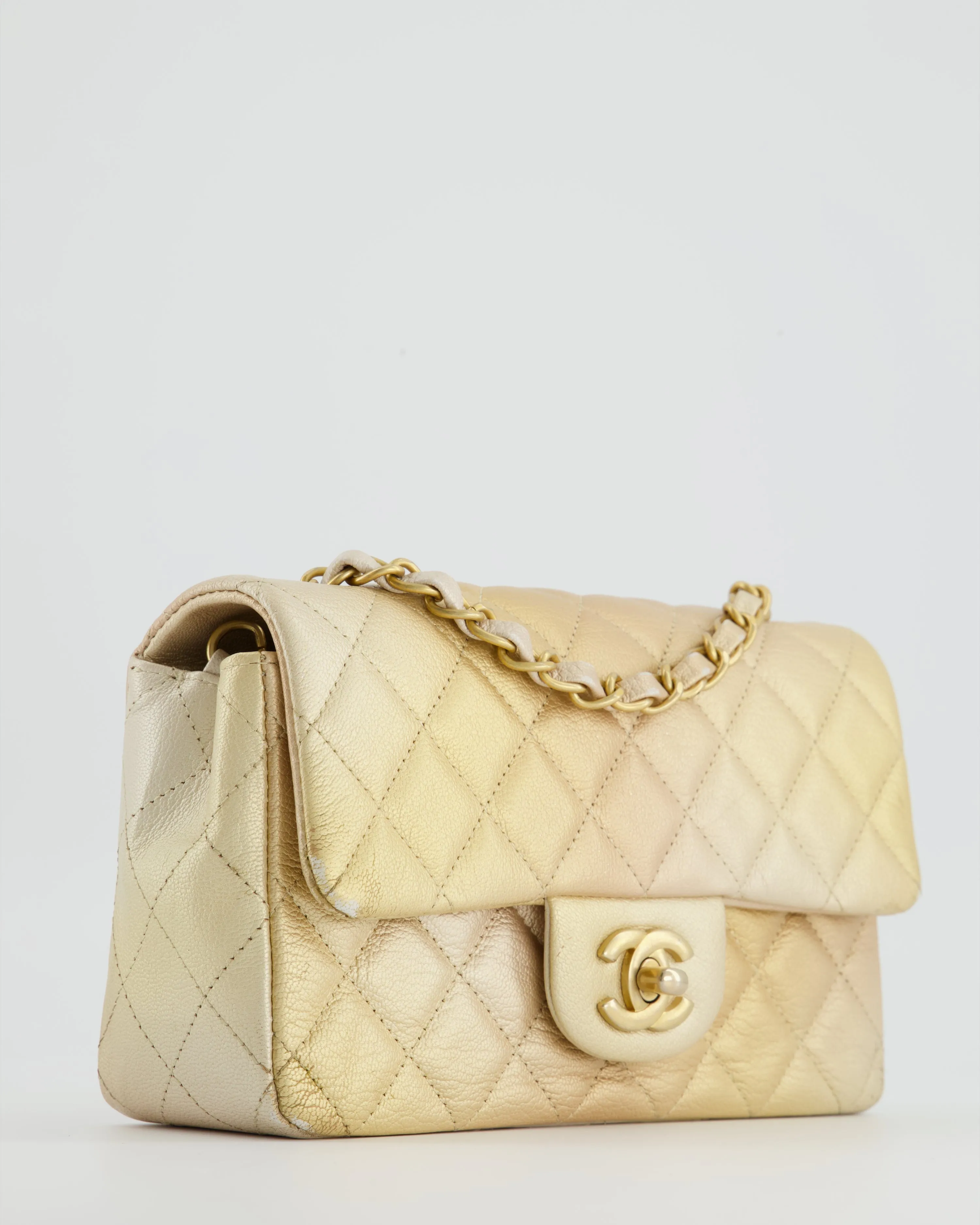 *UNICORN* Chanel Metallic Gold Ombre Mini Rectangular in Aged Calfskin with Brushed Gold Hardware