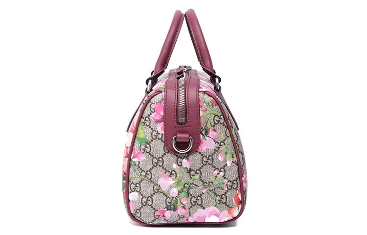 (WMNS) GUCCI GG Blooms Logo Printing Canvas Boston Small Ebony / Pink / Wine Red Handbag 409529-KU2IN-8693