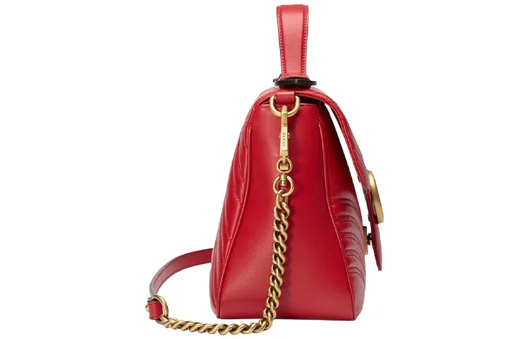 (WMNS) GUCCI GG Marmont Gold Logo Distress Leather Chain handbag Small Red Classic 498110-DTDIT-6433