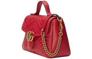 (WMNS) GUCCI GG Marmont Gold Logo Distress Leather Chain handbag Small Red Classic 498110-DTDIT-6433