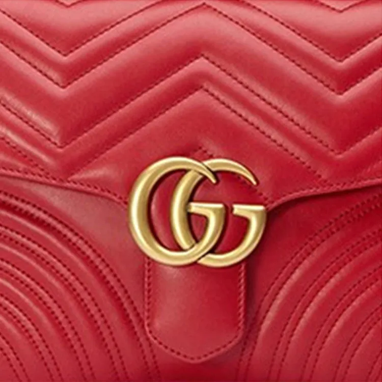 (WMNS) GUCCI GG Marmont Gold Logo Distress Leather Chain handbag Small Red Classic 498110-DTDIT-6433