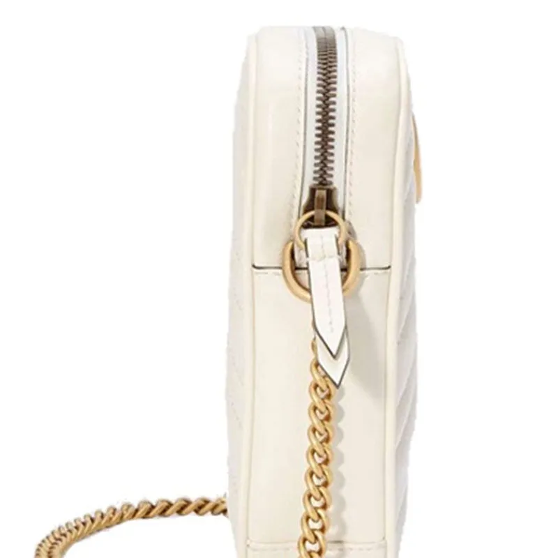 (WMNS) GUCCI GG Marmont Gold Logo Leather Chain Shoulder Messenger Bag Mini White Classic 598597-DTDCT-9022