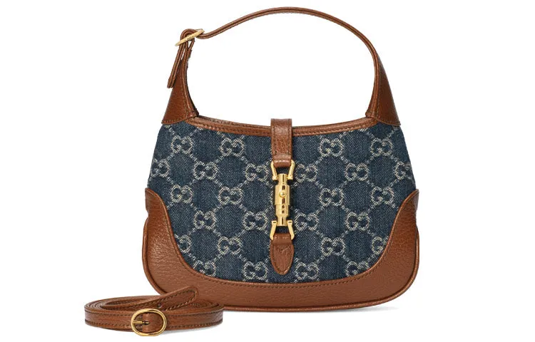 (WMNS) GUCCI Jackie 1961 Series miniDenimSingle Shoulder Bag Brown color combination 637092-2KQGG-8375