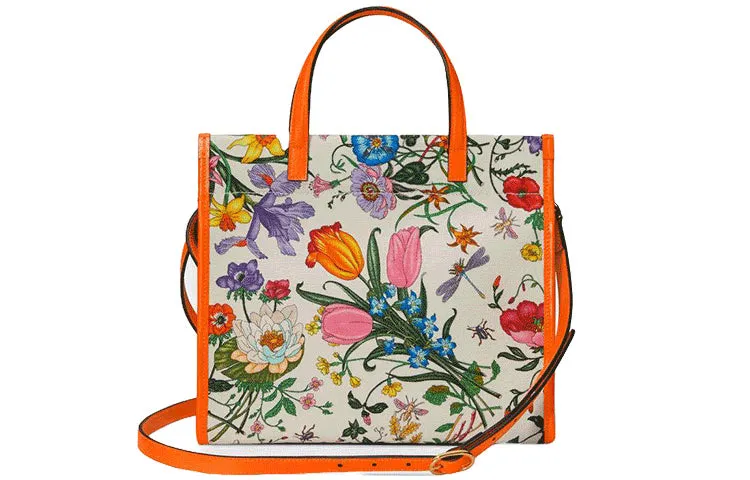 (WMNS) GUCCI Metallic Interlock Double G Flowers Printing Canvas handbag White / Orange / Multicolor 550141-9ZIBX-8868