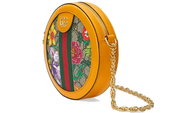 (WMNS) GUCCI Ophidia Flowers Printing Logo Stripe Webbing Canvas Chain Shoulder Messenger Bag Mini / Yellow / Multi-Color 550618-92YAC-9781