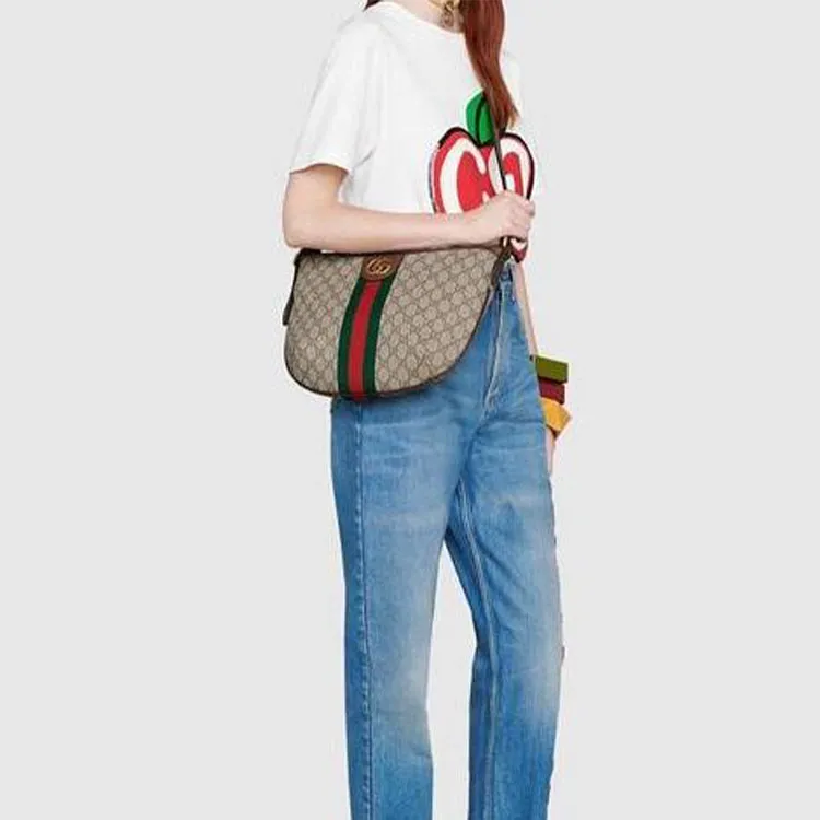 (WMNS) GUCCI Ophidia Logo Stripe Webbing Canvas Shoulder Messenger Bag Small / Brown 598125-9IK3T-8745