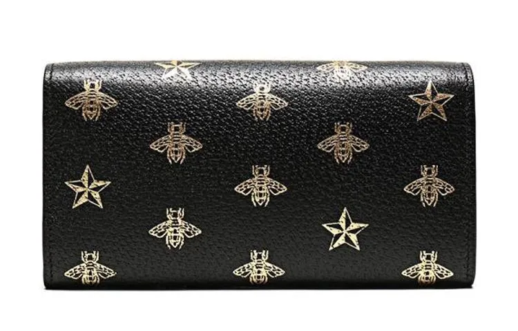 (WMNS) GUCCI Padlock Metallic Bee Star Printing Leather Chain Wallet Shoulder Bag Armpit Black Handbag 453506-DJ2KG-8474