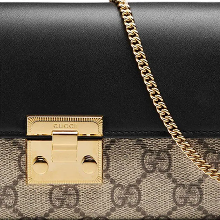 (WMNS) GUCCI Padlock Metallic Logo Canvas Chain handbag / Black 453506-KLQIG-8575