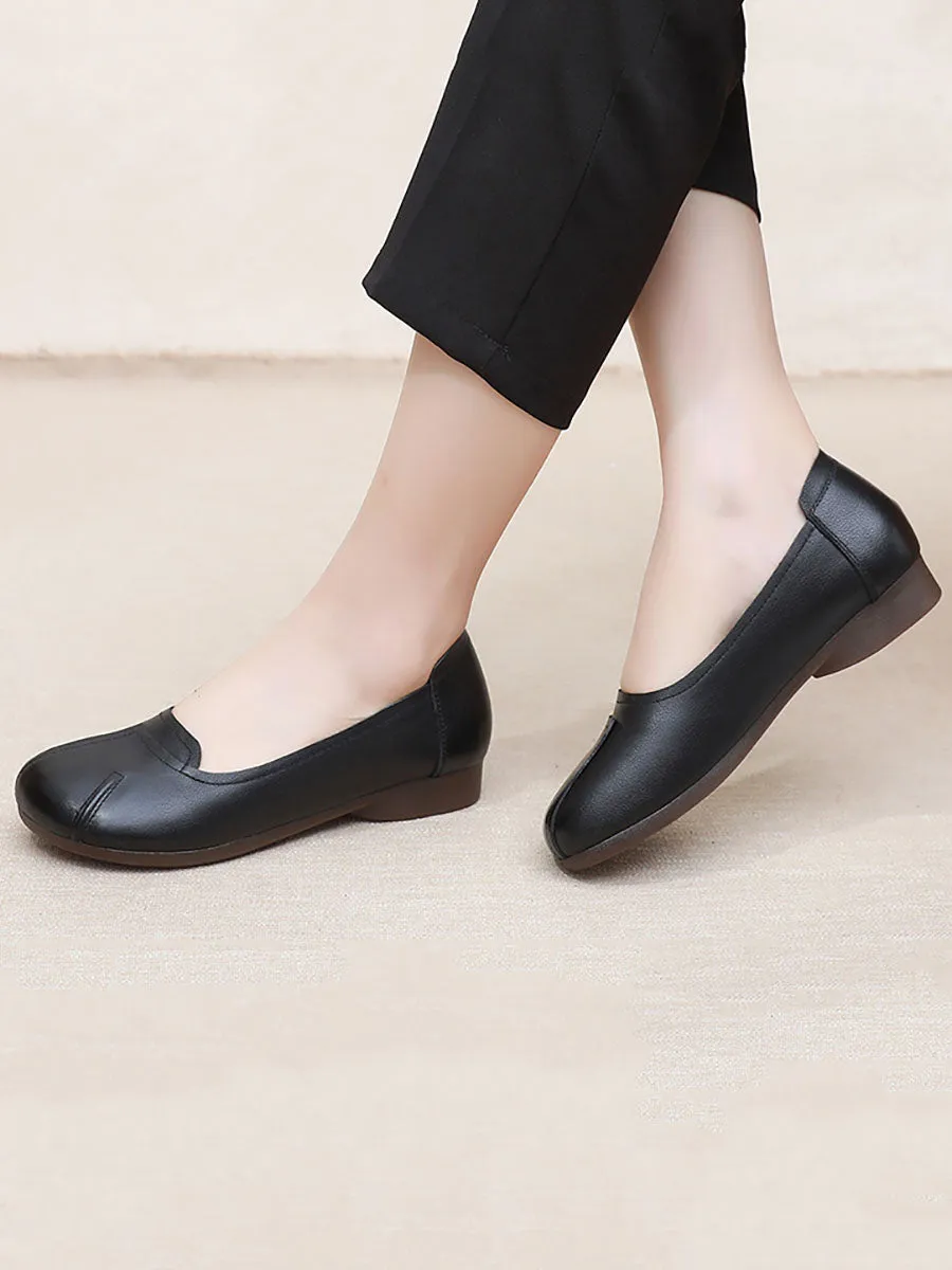 Women Summer Commute Solid Leather Spliced Low Heel Shoes