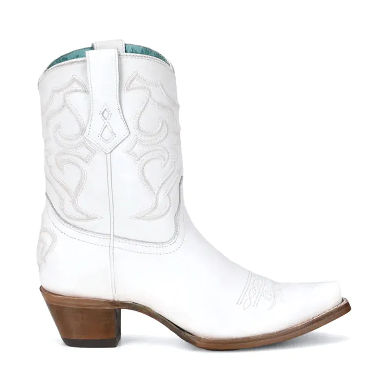 Women's Z5071 Embroidery Snip Toe Ankle Boot White