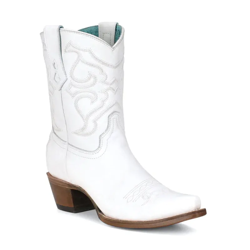 Women's Z5071 Embroidery Snip Toe Ankle Boot White