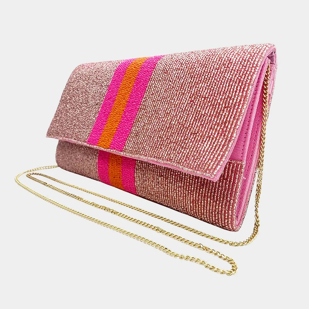 Wona Trading Color Block Seed Beaded Clutch / Crossbody Bag