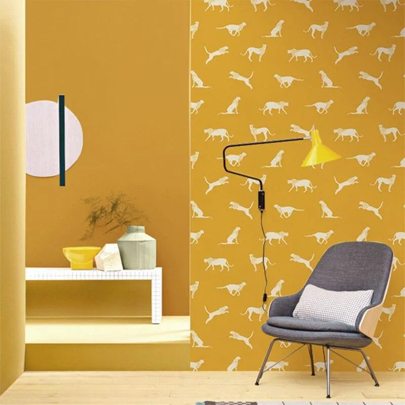 Yellow Red Blue Grey Animal Pattern Wallpaper (5.3 ㎡)