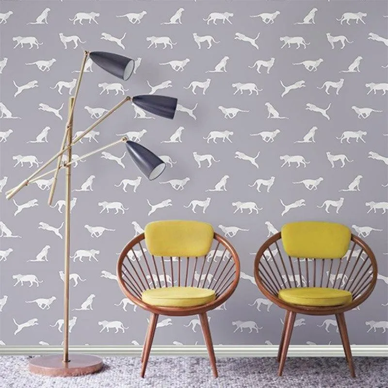 Yellow Red Blue Grey Animal Pattern Wallpaper (5.3 ㎡)