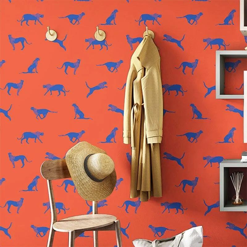 Yellow Red Blue Grey Animal Pattern Wallpaper (5.3 ㎡)