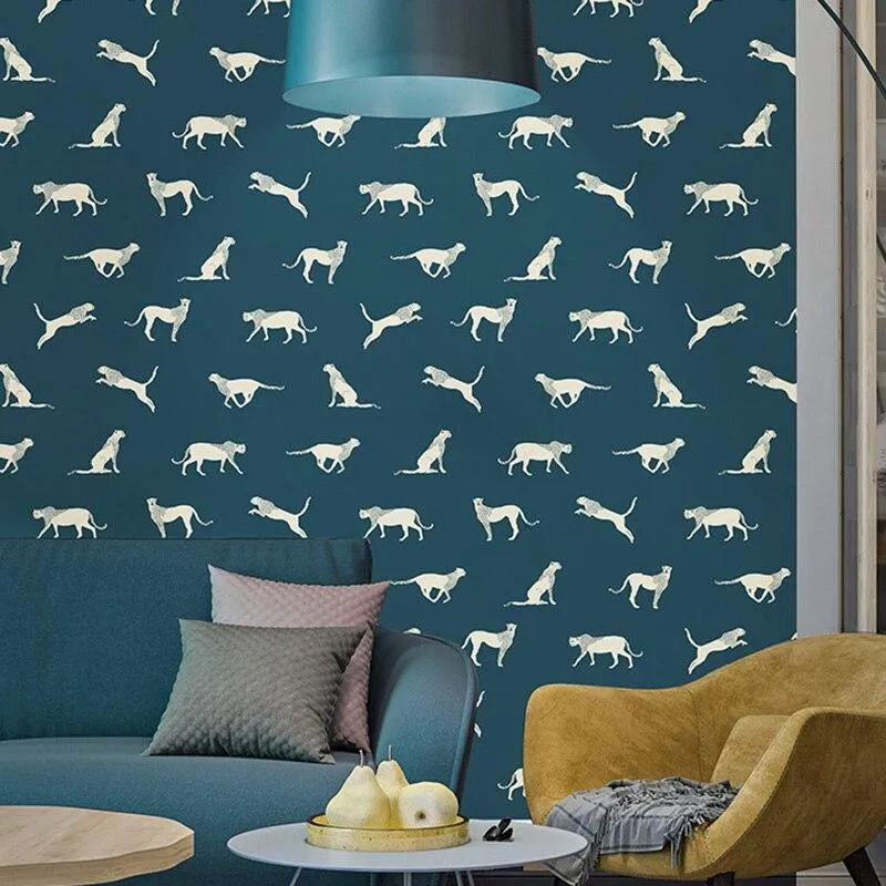 Yellow Red Blue Grey Animal Pattern Wallpaper (5.3 ㎡)